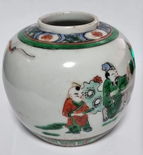 古玩陶瓷人物紋五彩罐真品鑒賞圖