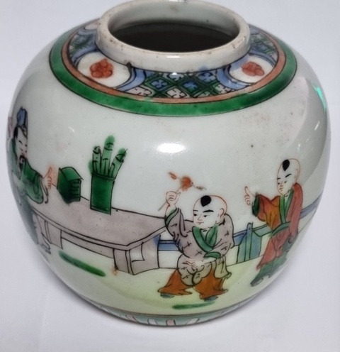 古玩陶瓷人物紋五彩罐真品鑒賞圖