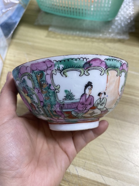 古玩陶瓷廣彩人物故事紋茶碗真品鑒賞圖