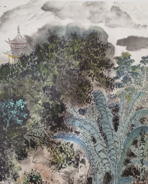 古玩字畫已故江蘇南通書協理事于右任王個簃弟子朱漱梅山水拍賣，當前價格1488元