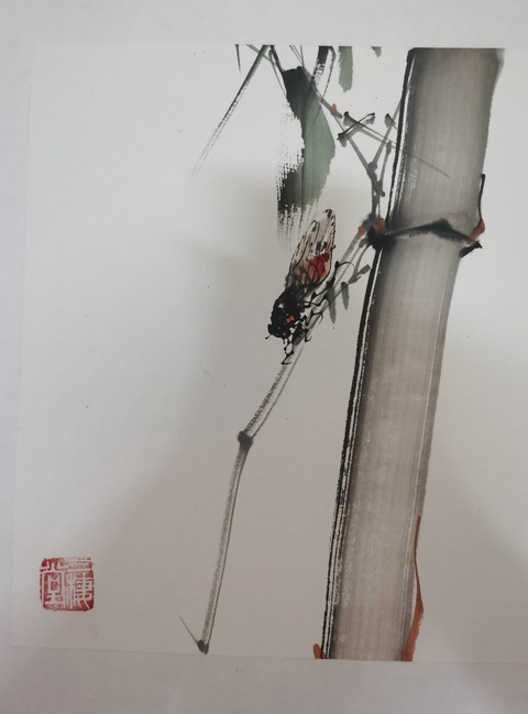 古玩字畫嶺南畫派第三代繼承人盧宏英（云峰 ）竹蟬圖拍賣，當前價格1288元