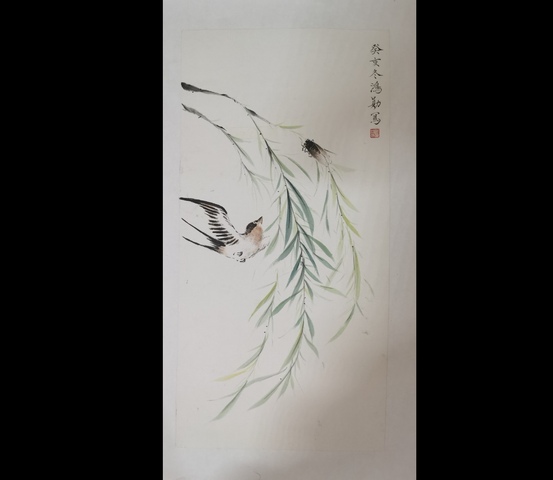 古玩字畫已故天津花鳥名家郭鴻勛捕蟬圖拍賣,當前價格3000元
