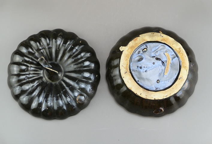 古玩陶瓷明末清初?黑釉南瓜蓋盒拍賣，當前價格299元