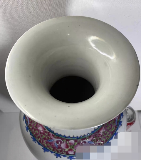 古玩陶瓷粉彩雉雞牡丹紋觀音瓶真品鑒賞圖