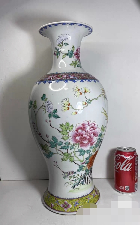 古玩陶瓷粉彩雉雞牡丹紋觀音瓶真品鑒賞圖