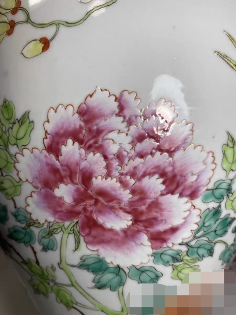 古玩陶瓷粉彩雉雞牡丹紋觀音瓶真品鑒賞圖