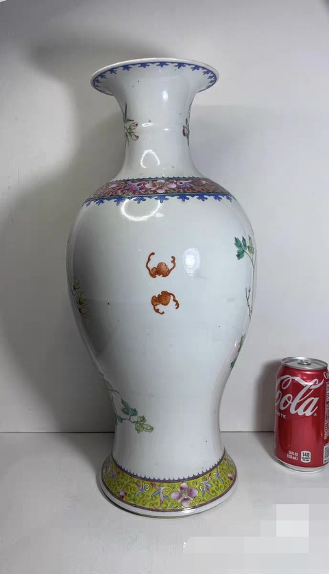 古玩陶瓷粉彩雉雞牡丹紋觀音瓶真品鑒賞圖