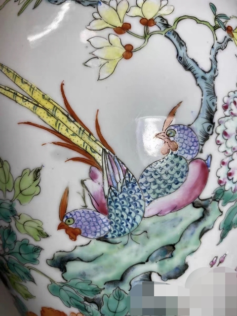 古玩陶瓷粉彩雉雞牡丹紋觀音瓶真品鑒賞圖