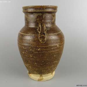 古玩陶瓷宣州窯褐釉雙系罐真品鑒賞圖