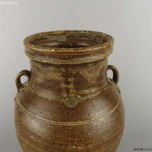古玩陶瓷宣州窯褐釉雙系罐真品鑒賞圖