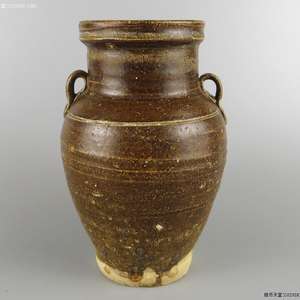 古玩陶瓷宣州窯褐釉雙系罐真品鑒賞圖