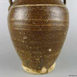 古玩陶瓷宣州窯褐釉雙系罐真品鑒賞圖