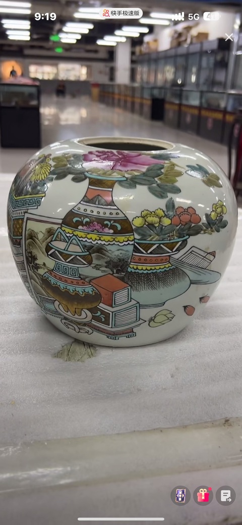 古玩陶瓷淺絳彩博古圖西瓜罐真品鑒賞圖