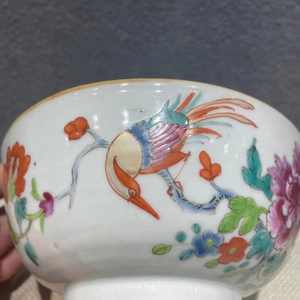 古玩陶瓷粉彩雉雞牡丹墩式碗真品鑒賞圖