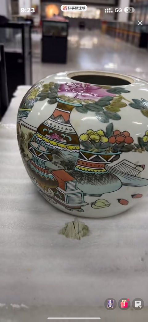 古玩陶瓷淺絳彩博古圖西瓜罐真品鑒賞圖