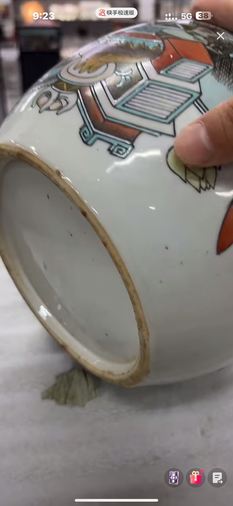 古玩陶瓷淺絳彩博古圖西瓜罐真品鑒賞圖