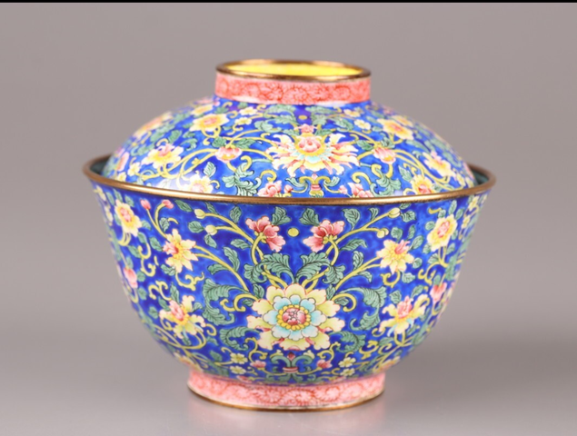 古玩陶瓷花卉紋蓋碗真品鑒賞圖