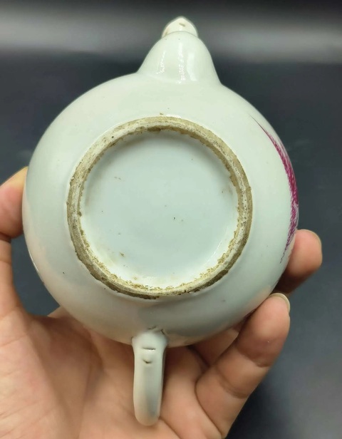 古玩陶瓷民國訂婚瓷胭脂紅山水茶壺拍賣，當前價格350元