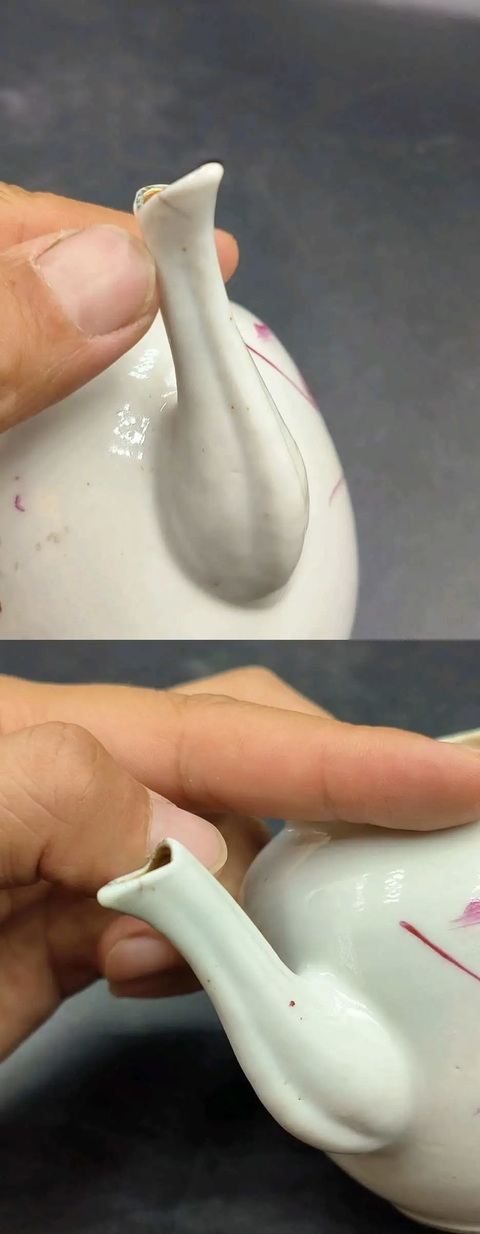 古玩陶瓷胭脂紅山水茶壺真品鑒賞圖