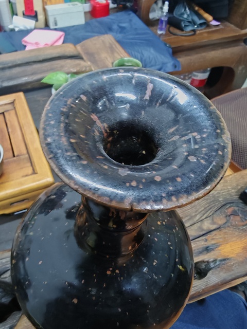 古玩陶瓷黑釉長(zhǎng)頸撇口瓶真品鑒賞圖