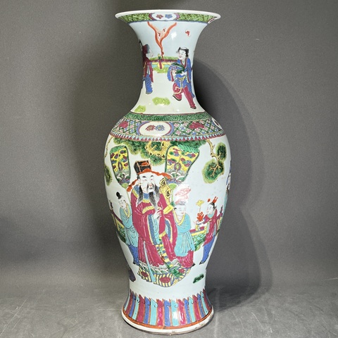 古玩陶瓷三星高照圖粉彩觀音瓶真品鑒賞圖