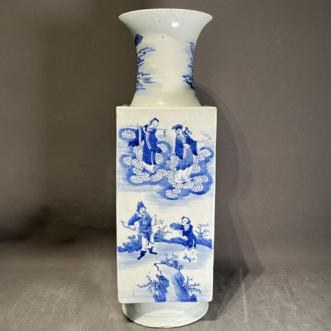 古玩陶瓷八仙圖青花天圓地方瓶真品鑒賞圖