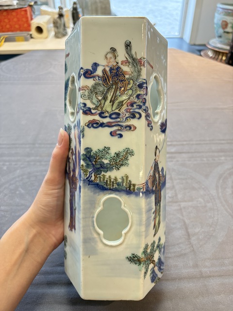 古玩陶瓷青花加彩八仙人物帽筒真品鑒賞圖