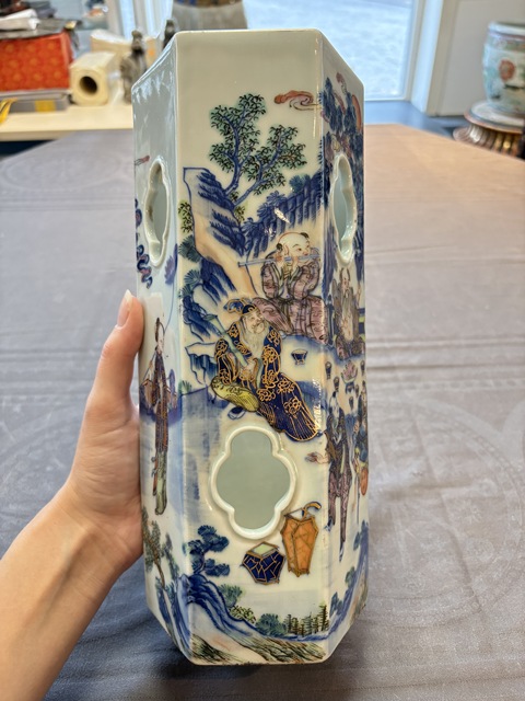 古玩陶瓷青花加彩八仙人物帽筒真品鑒賞圖