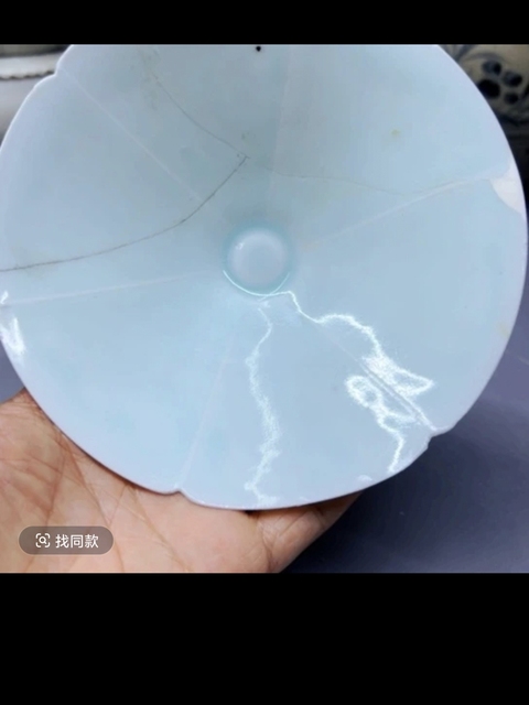 古玩陶瓷湖田窯影青六花口六出筋斗笠盞標本真品鑒賞圖