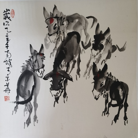 古玩字畫馬南坡《群驢》真品鑒賞圖