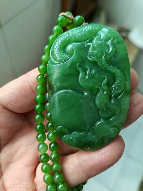 古玩玉器和田碧玉龍鳳呈祥掛件真品鑒賞圖
