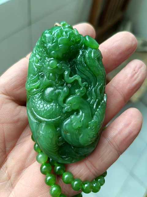古玩玉器和田碧玉龍鳳呈祥掛件真品鑒賞圖