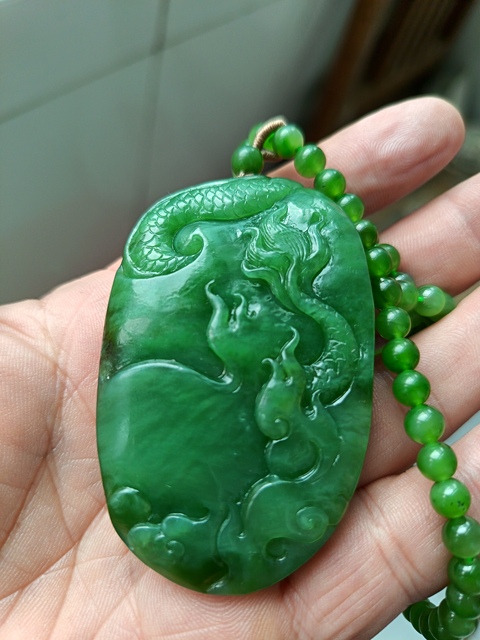 古玩玉器和田碧玉龍鳳呈祥掛件真品鑒賞圖