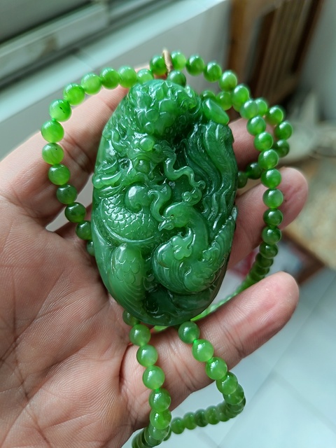 古玩玉器和田碧玉龍鳳呈祥掛件真品鑒賞圖