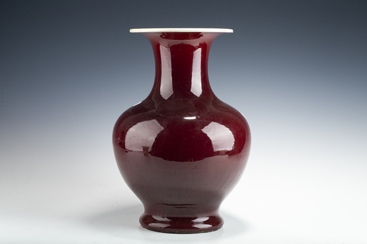 古玩陶瓷清晚·郎窯紅釉撇口尊真品鑒賞圖