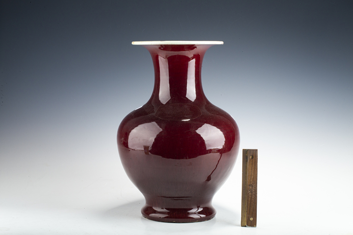 古玩陶瓷清晚·郎窯紅釉撇口尊真品鑒賞圖