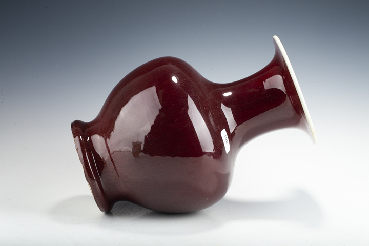 古玩陶瓷清晚·郎窯紅釉撇口尊真品鑒賞圖