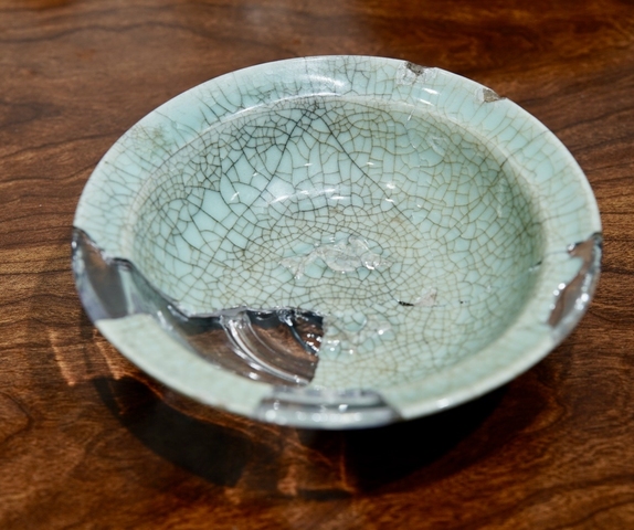 古玩陶瓷龍泉仿官窯雙魚洗真品鑒賞圖