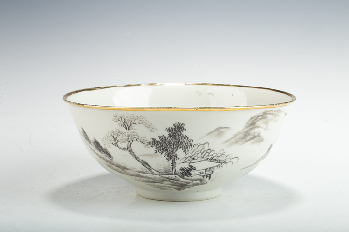 古玩陶瓷民國·訂燒款墨彩山水人物紋大碗真品鑒賞圖