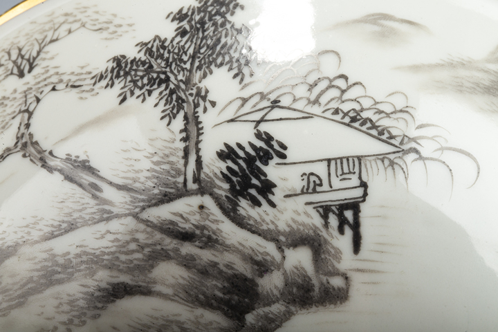 古玩陶瓷民國·訂燒款墨彩山水人物紋大碗真品鑒賞圖