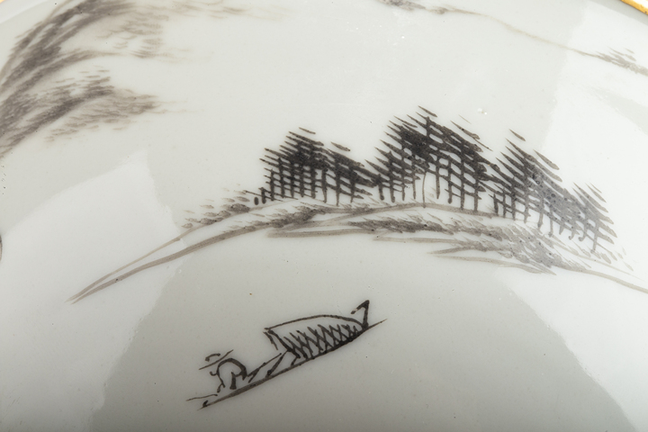 古玩陶瓷民國·訂燒款墨彩山水人物紋大碗真品鑒賞圖