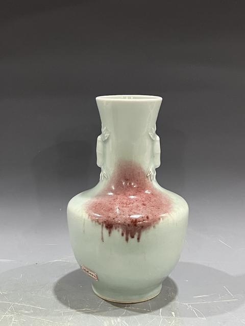 古玩陶瓷青釉紅彩竹耳撇口瓶真品鑒賞圖