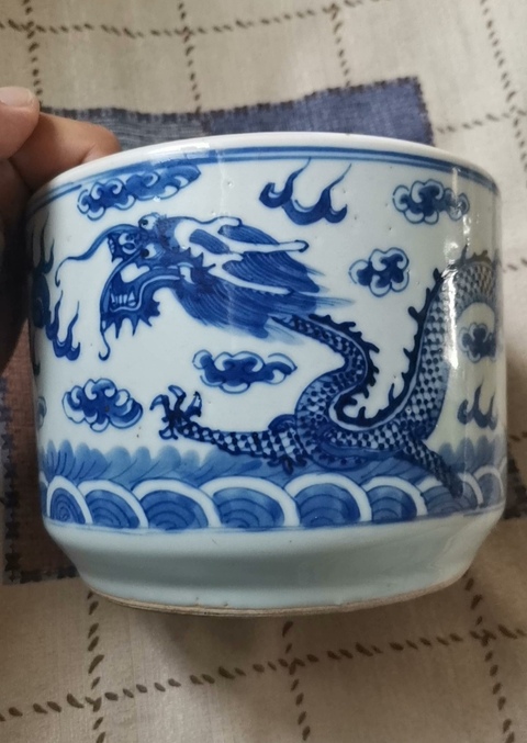 古玩陶瓷清晚·青花雙龍戲珠紋筒式爐 真品鑒賞圖