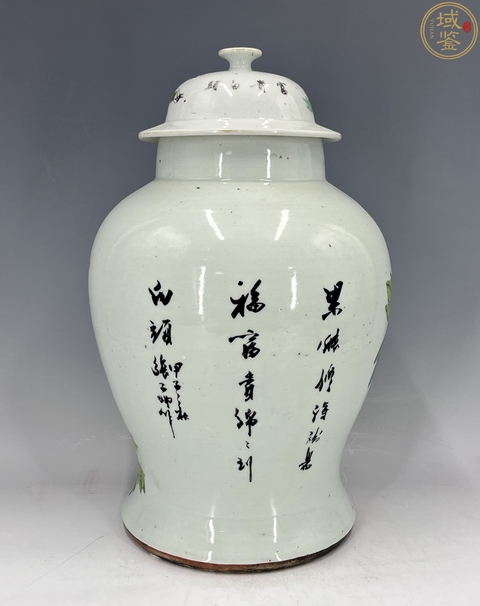 古玩陶瓷清晚期淺絳彩名家作“富貴白頭”將軍罐真品鑒賞圖