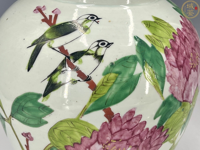 古玩陶瓷清晚期淺絳彩名家作“富貴白頭”將軍罐真品鑒賞圖