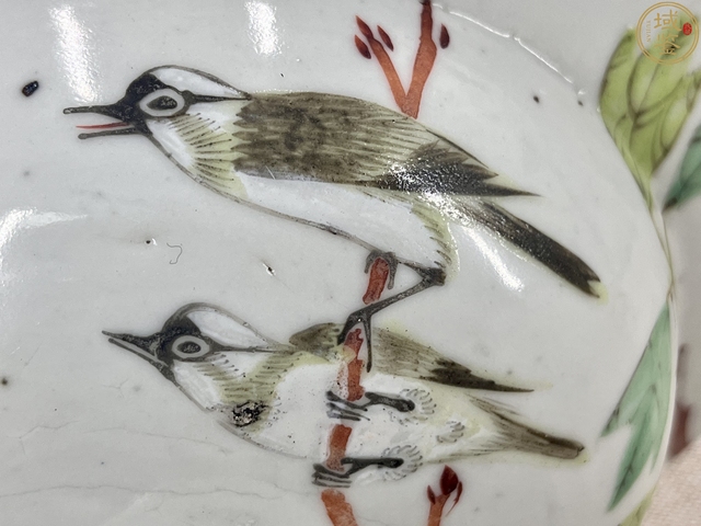 古玩陶瓷清晚期淺絳彩名家作“富貴白頭”將軍罐真品鑒賞圖