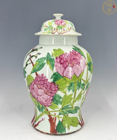 古玩陶瓷清晚期淺絳彩名家作“富貴白頭”將軍罐真品鑒賞圖