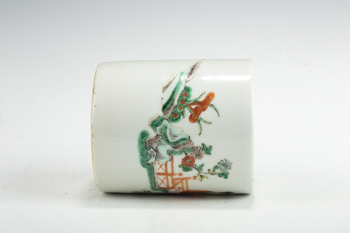 古玩陶瓷民國·五彩仕女圖筆筒真品鑒賞圖