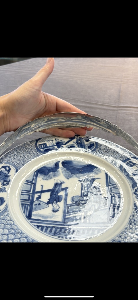 古玩陶瓷清康熙 青花人物紋折沿盤真品鑒賞圖