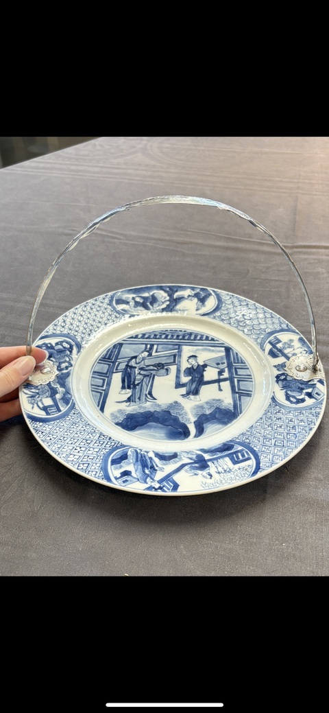 古玩陶瓷清康熙 青花人物紋折沿盤真品鑒賞圖